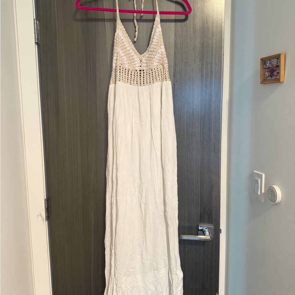 Zara Cream Crochet Halter Maxi Dress